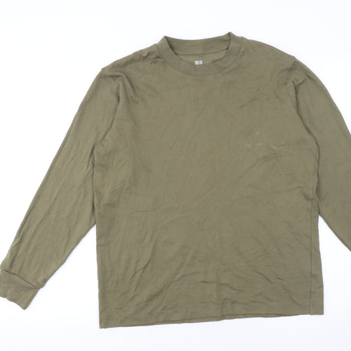 Uniqlo Men’s Green Long Sleeve Crew Neck Cotton T-Shirt Size M Regular Fit