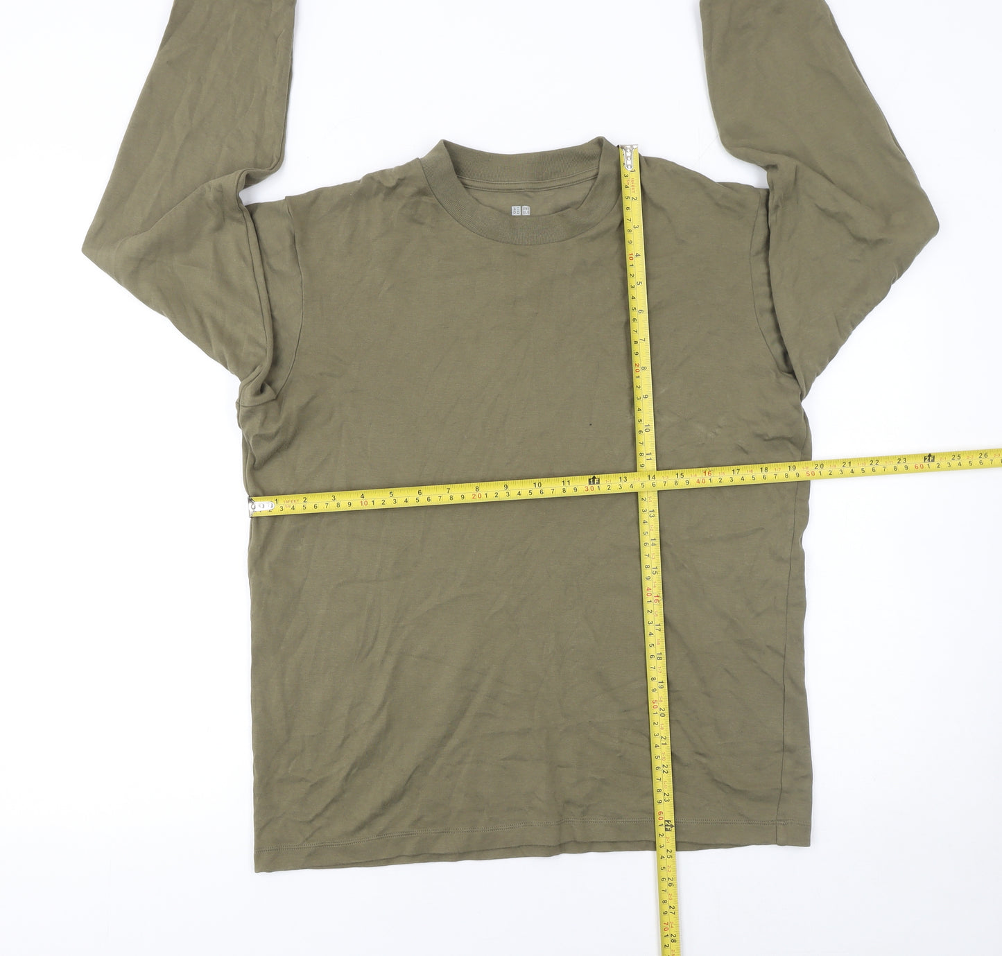 Uniqlo Men’s Green Long Sleeve Crew Neck Cotton T-Shirt Size M Regular Fit