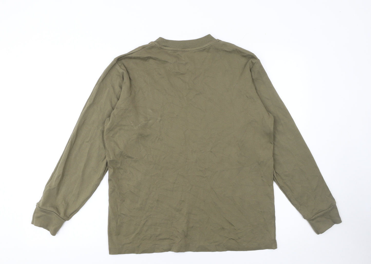 Uniqlo Men’s Green Long Sleeve Crew Neck Cotton T-Shirt Size M Regular Fit