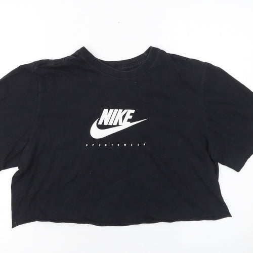 Nike Womens Black Cropped Sportswear T-Shirt Size L Athletic Fit