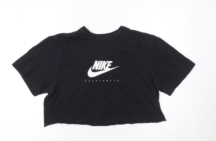 Nike Womens Black Cropped Sportswear T-Shirt Size L Athletic Fit