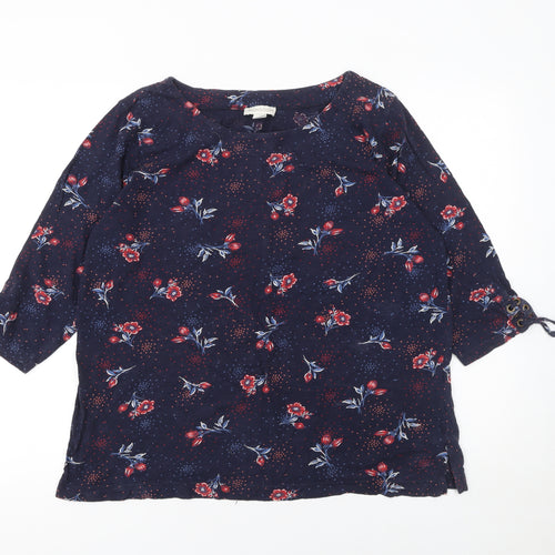 Monsoon Womens Blue Floral 3/4 Sleeve Tunic Blouse Size 18