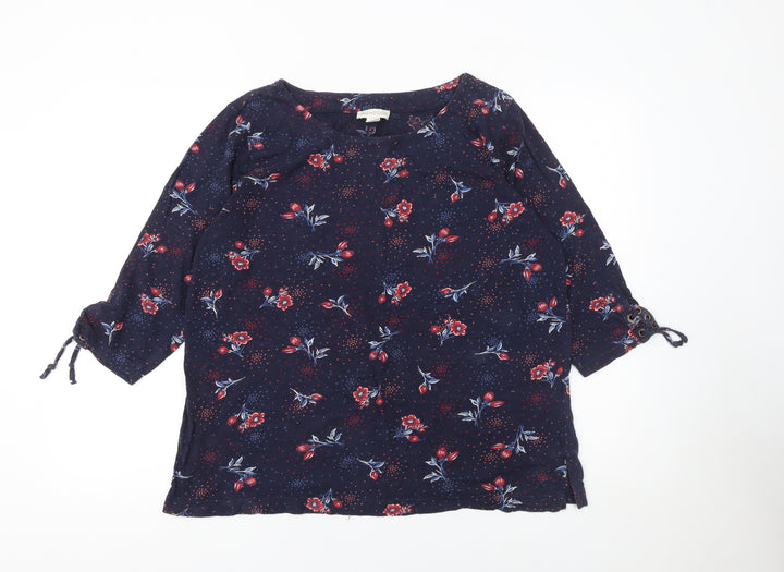 Monsoon Womens Blue Floral 3/4 Sleeve Tunic Blouse Size 18
