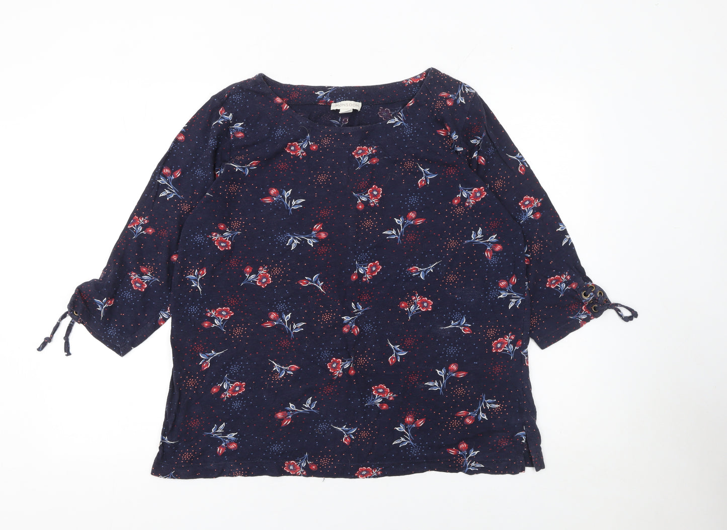 Monsoon Womens Blue Floral 3/4 Sleeve Tunic Blouse Size 18