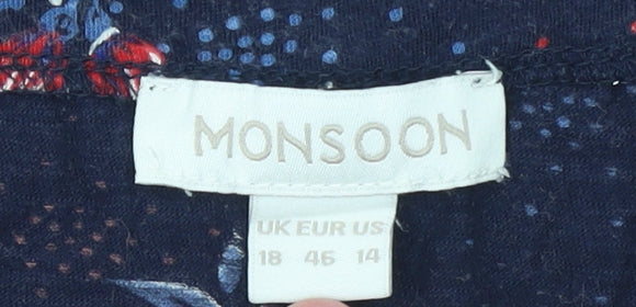 Monsoon Womens Blue Floral 3/4 Sleeve Tunic Blouse Size 18