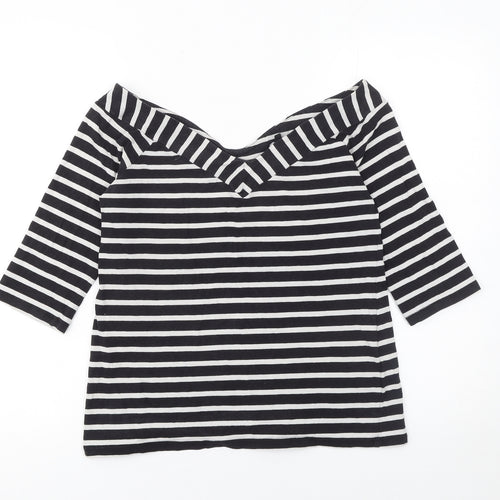 Warehouse Women’s Black White Striped Off Shoulder 3/4 Sleeve Top Size 14