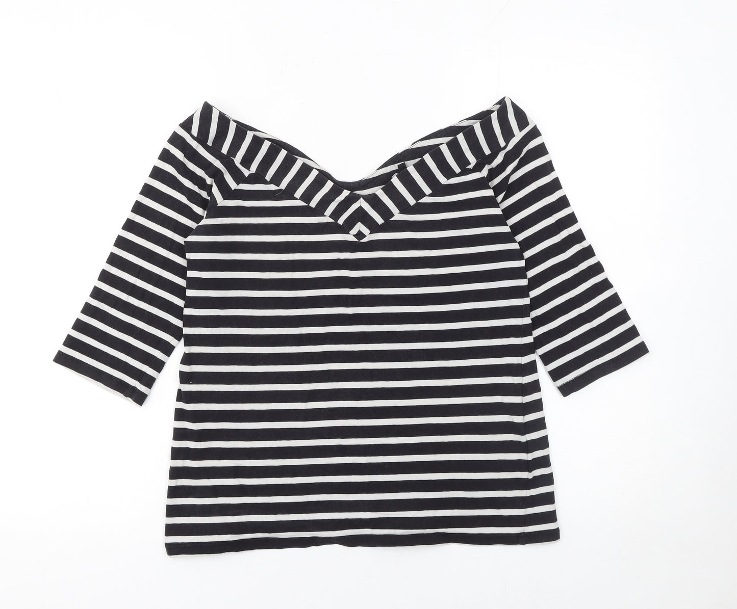 Warehouse Women’s Black White Striped Off Shoulder 3/4 Sleeve Top Size 14