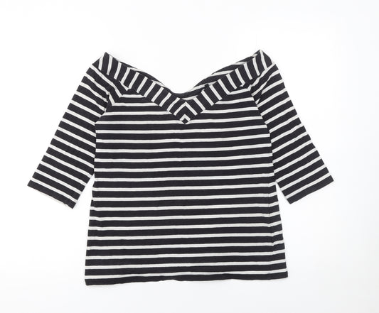 Warehouse Women’s Black White Striped Off Shoulder 3/4 Sleeve Top Size 14