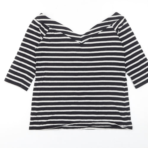 Warehouse Women’s Black White Striped Off Shoulder 3/4 Sleeve Top Size 14