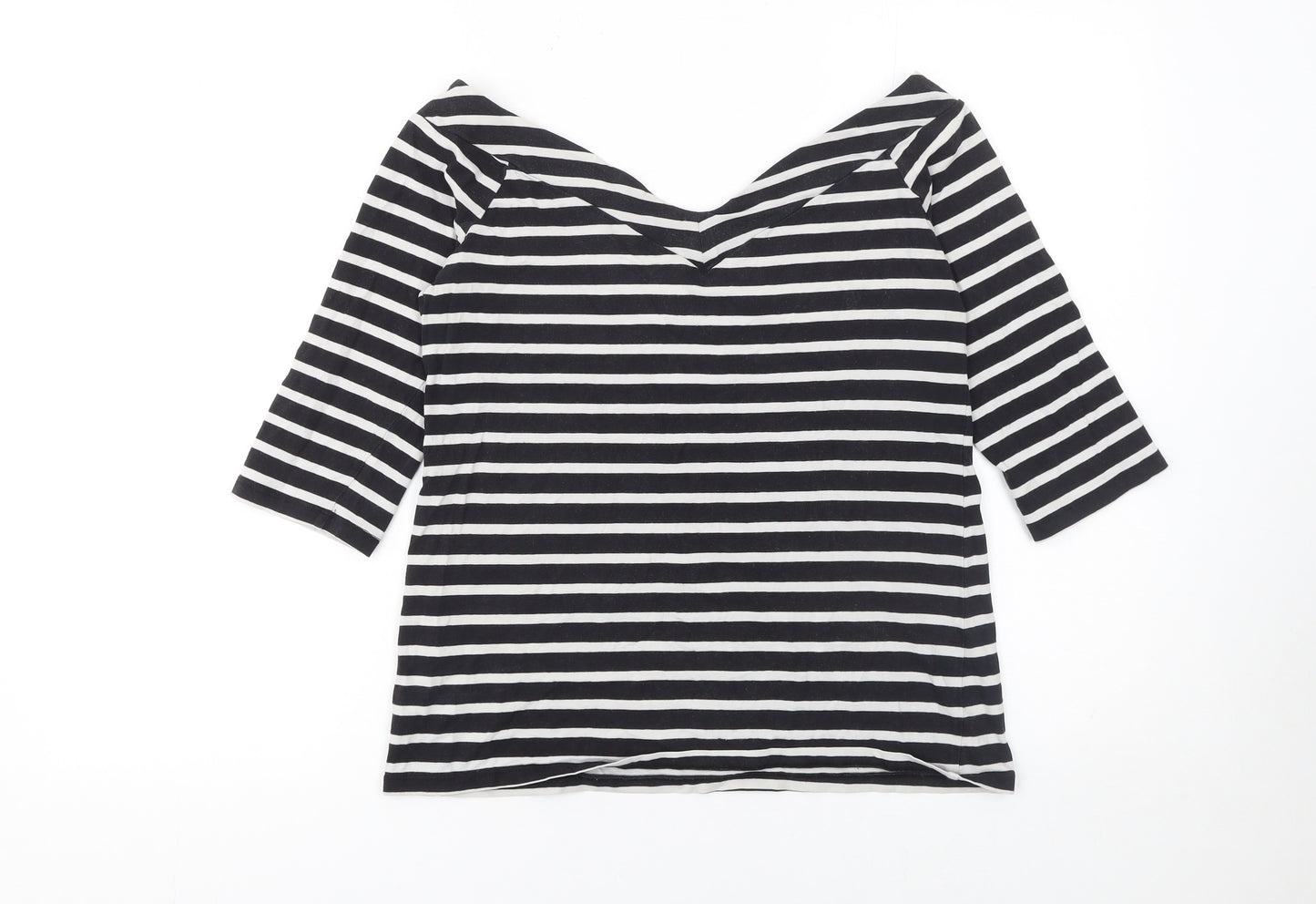 Warehouse Women’s Black White Striped Off Shoulder 3/4 Sleeve Top Size 14
