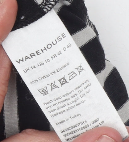 Warehouse Women’s Black White Striped Off Shoulder 3/4 Sleeve Top Size 14