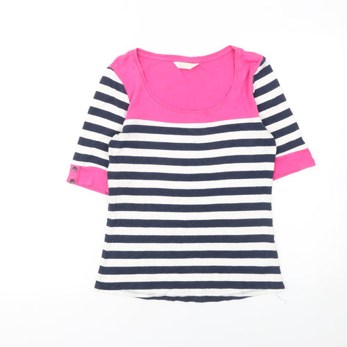 BHS Women’s Navy & Pink Striped Cotton 3/4 Sleeve T-Shirt Size 12