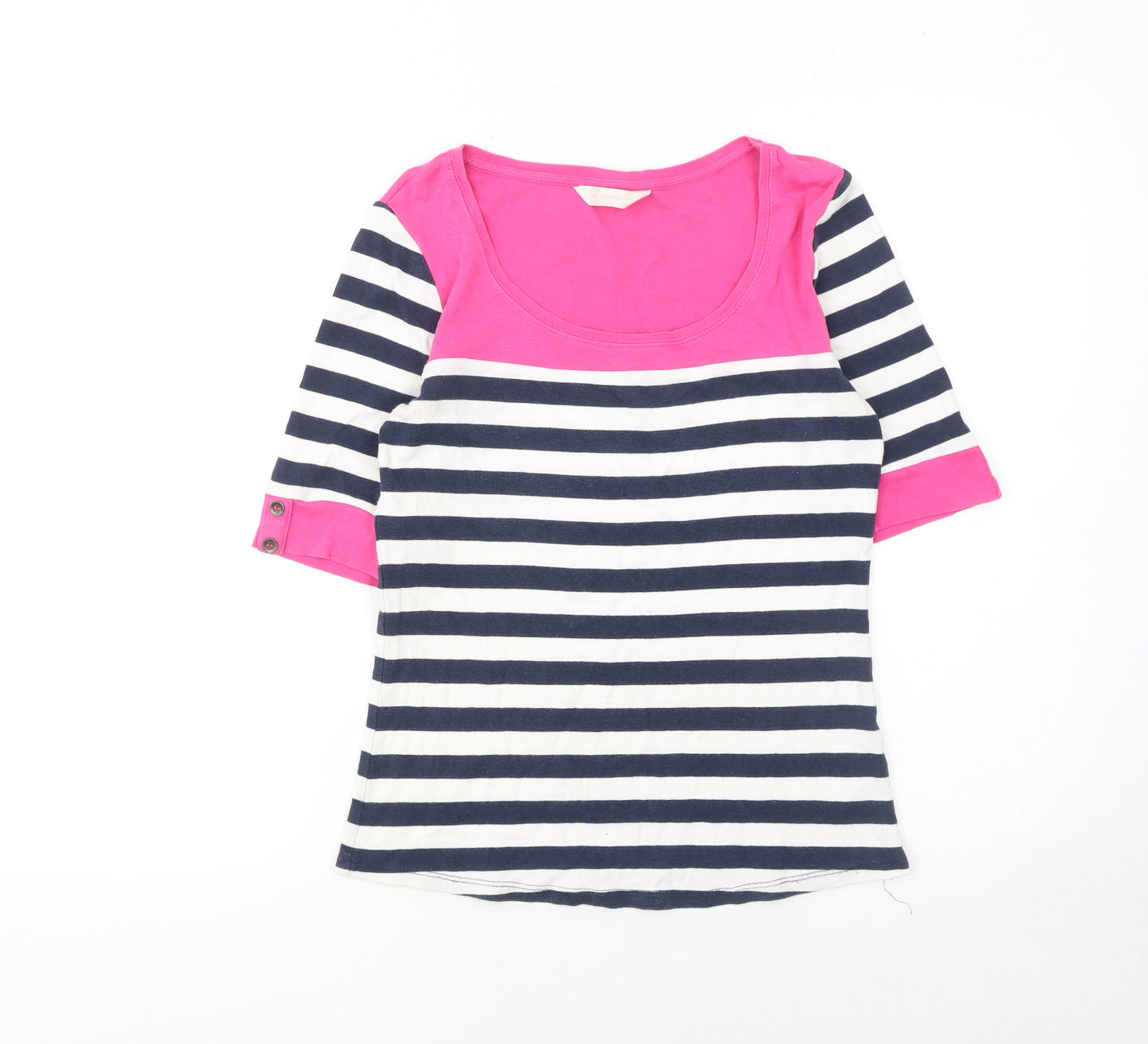 BHS Women’s Navy & Pink Striped Cotton 3/4 Sleeve T-Shirt Size 12