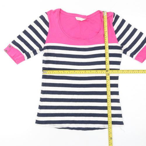 BHS Women’s Navy & Pink Striped Cotton 3/4 Sleeve T-Shirt Size 12