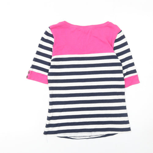 BHS Women’s Navy & Pink Striped Cotton 3/4 Sleeve T-Shirt Size 12