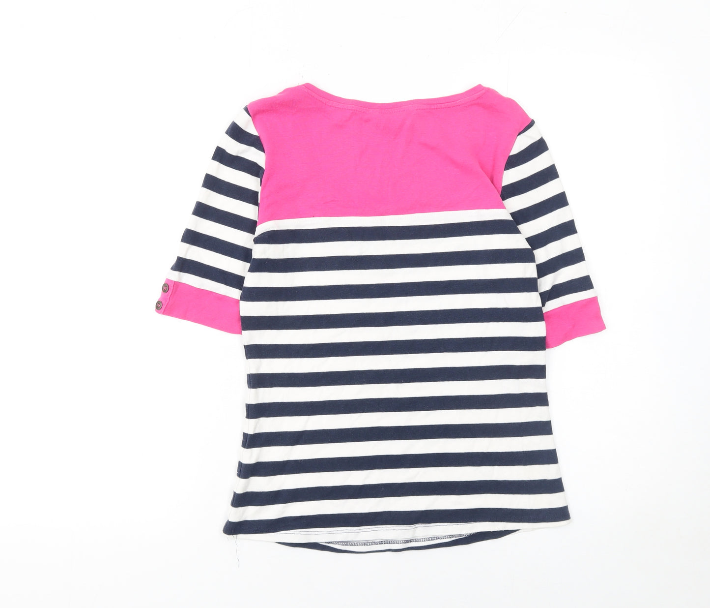 BHS Women’s Navy & Pink Striped Cotton 3/4 Sleeve T-Shirt Size 12