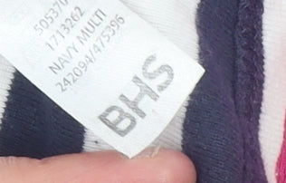 BHS Women’s Navy & Pink Striped Cotton 3/4 Sleeve T-Shirt Size 12