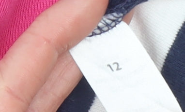 BHS Women’s Navy & Pink Striped Cotton 3/4 Sleeve T-Shirt Size 12