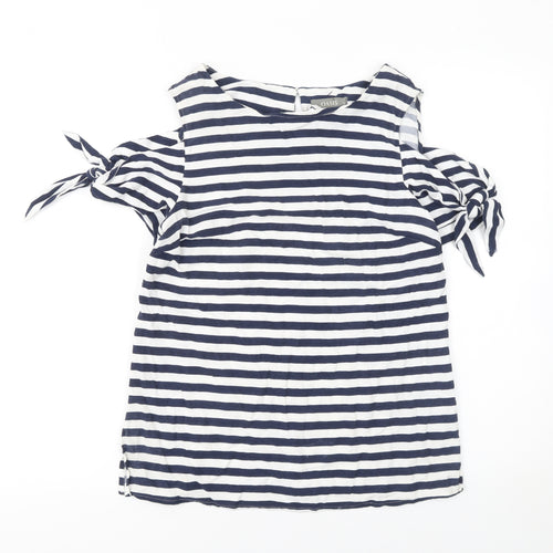 Oasis Women Blue White Striped Cold Shoulder Tunic Blouse Size 12