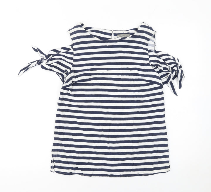 Oasis Women Blue White Striped Cold Shoulder Tunic Blouse Size 12