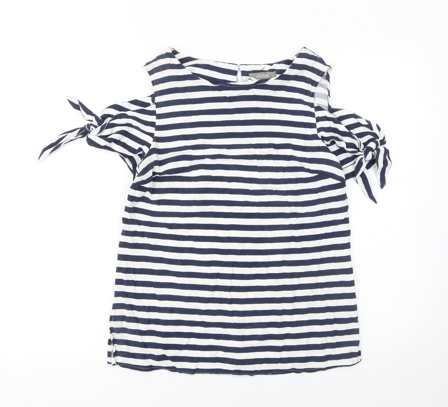 Oasis Women Blue White Striped Cold Shoulder Tunic Blouse Size 12