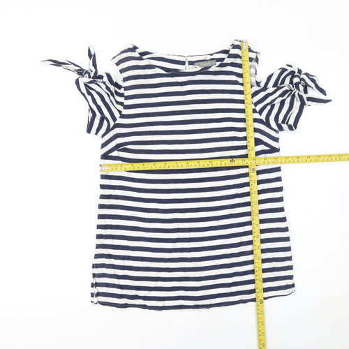 Oasis Women Blue White Striped Cold Shoulder Tunic Blouse Size 12