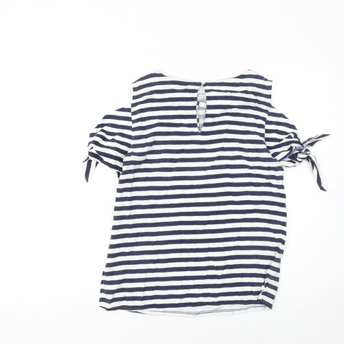 Oasis Women Blue White Striped Cold Shoulder Tunic Blouse Size 12
