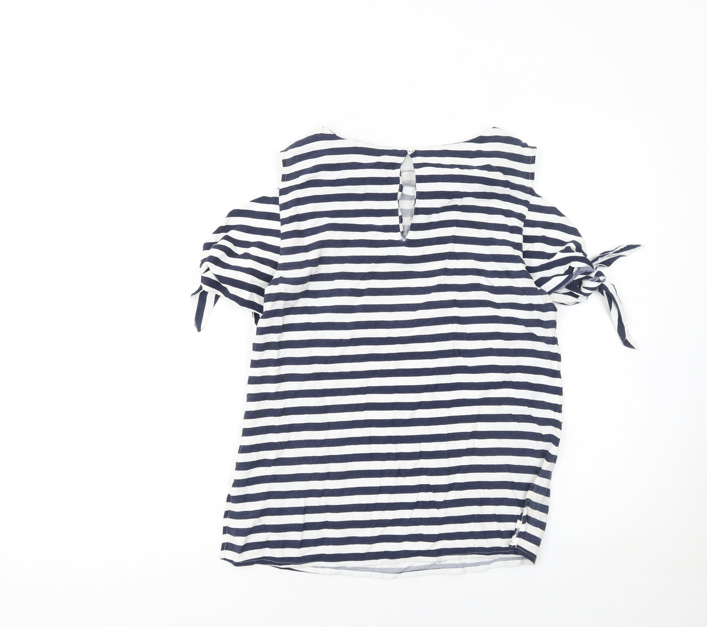 Oasis Women Blue White Striped Cold Shoulder Tunic Blouse Size 12