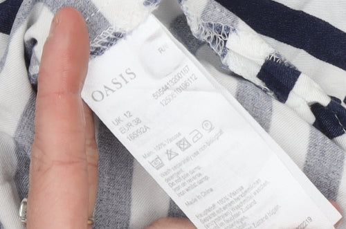 Oasis Women Blue White Striped Cold Shoulder Tunic Blouse Size 12