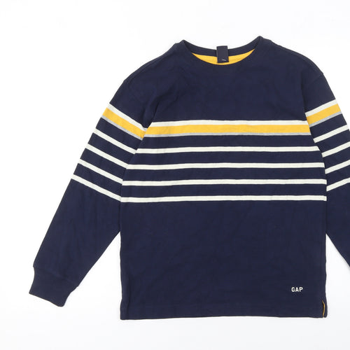 GAP Kids Boys Navy Blue Long Sleeve Striped Cotton T-Shirt L/10 Years