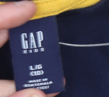 GAP Kids Boys Navy Blue Long Sleeve Striped Cotton T-Shirt L/10 Years