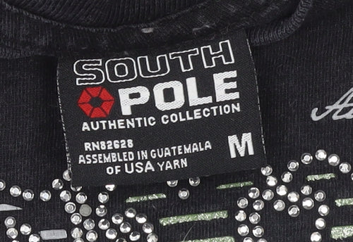 Southpole Women's Black Rhinestone Graphic T-Shirt Medium