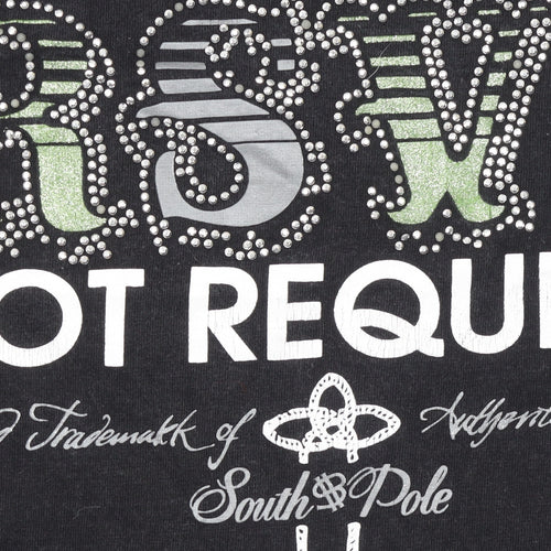 Southpole Women's Black Rhinestone Graphic T-Shirt Medium