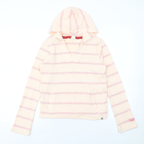 Saltrock Girls Beige Pink Striped Pullover Hoodie 11-12 Years Cotton Blend