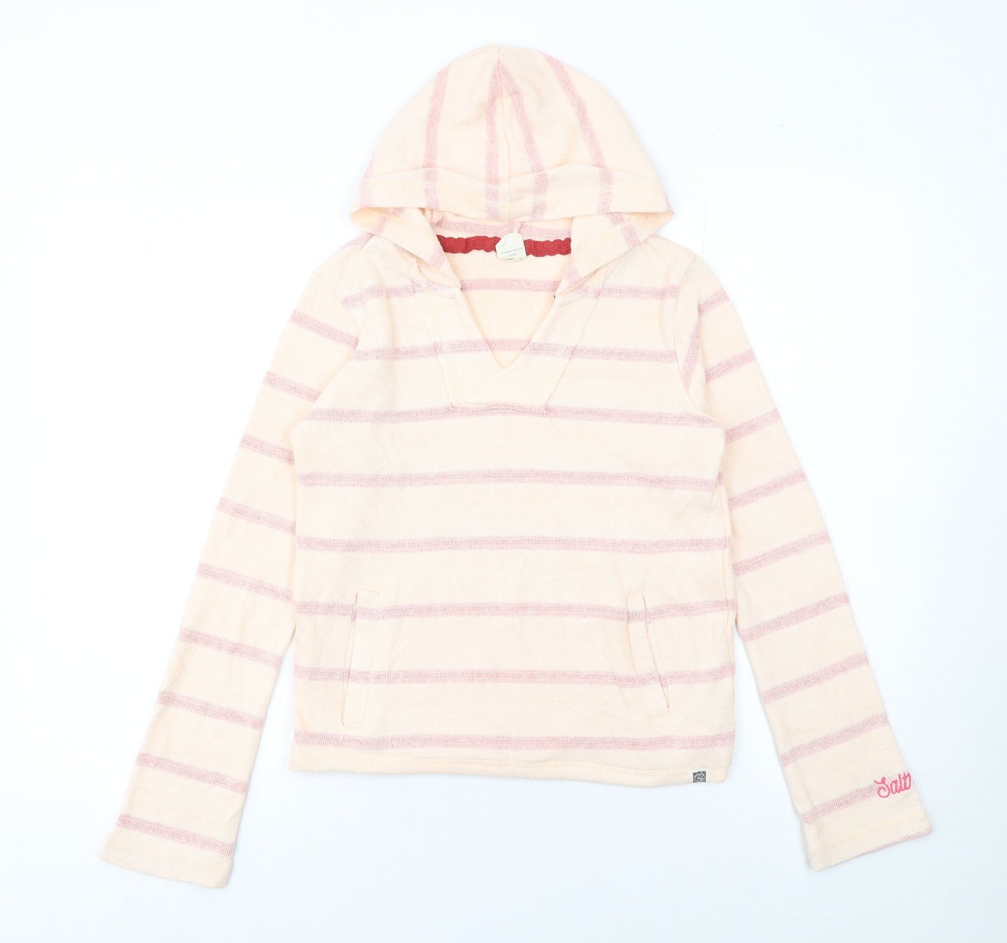Saltrock Girls Beige Pink Striped Pullover Hoodie 11-12 Years Cotton Blend