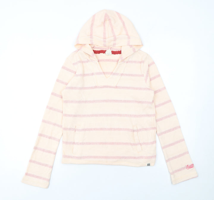 Saltrock Girls Beige Pink Striped Pullover Hoodie 11-12 Years Cotton Blend