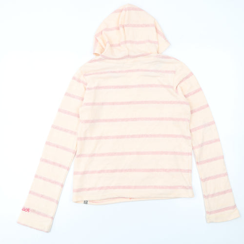Saltrock Girls Beige Pink Striped Pullover Hoodie 11-12 Years Cotton Blend