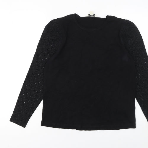 Whistles Womens Black Long Sleeve Cotton Top Size S