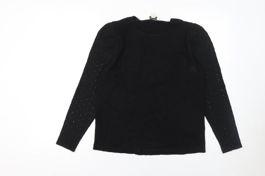 Whistles Womens Black Long Sleeve Cotton Top Size S