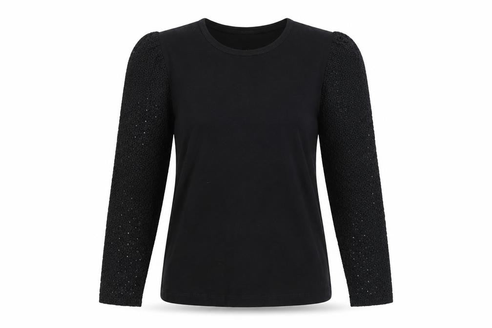 Front view of Whistles women’s black long sleeve cotton top, size S