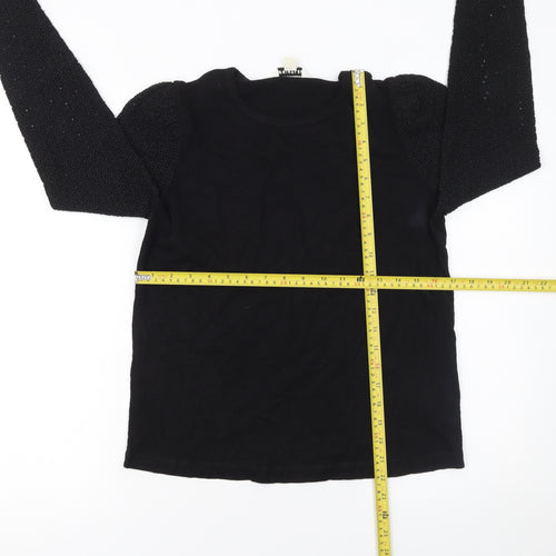 Whistles Womens Black Long Sleeve Cotton Top Size S