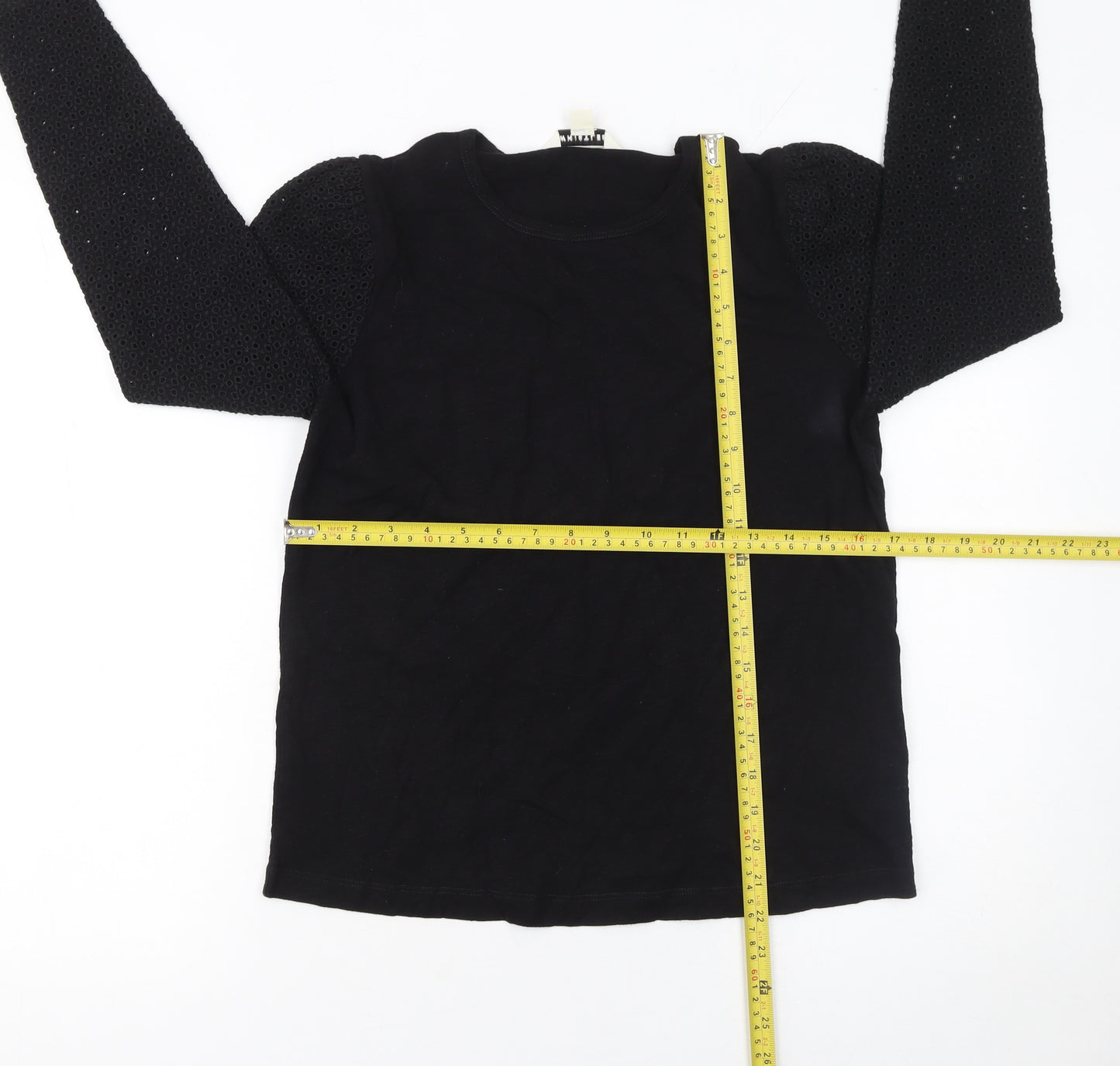 Whistles Womens Black Long Sleeve Cotton Top Size S