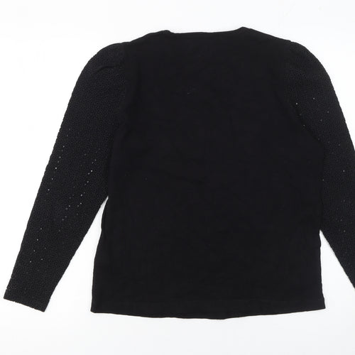 Whistles Womens Black Long Sleeve Cotton Top Size S