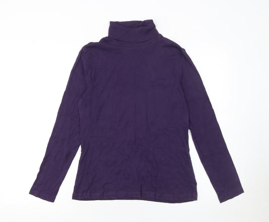 M&Co Women’s Purple Cotton Roll Neck Long Sleeve Top Size 14