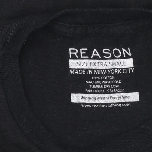 Reason Women’s Black XS Graphic Cotton T-Shirt Crew Neck