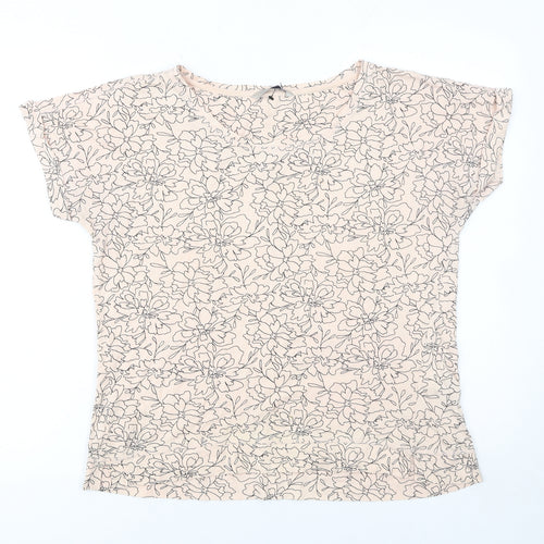Marks and Spencer Womens Beige Floral Cotton T-Shirt Size 12
