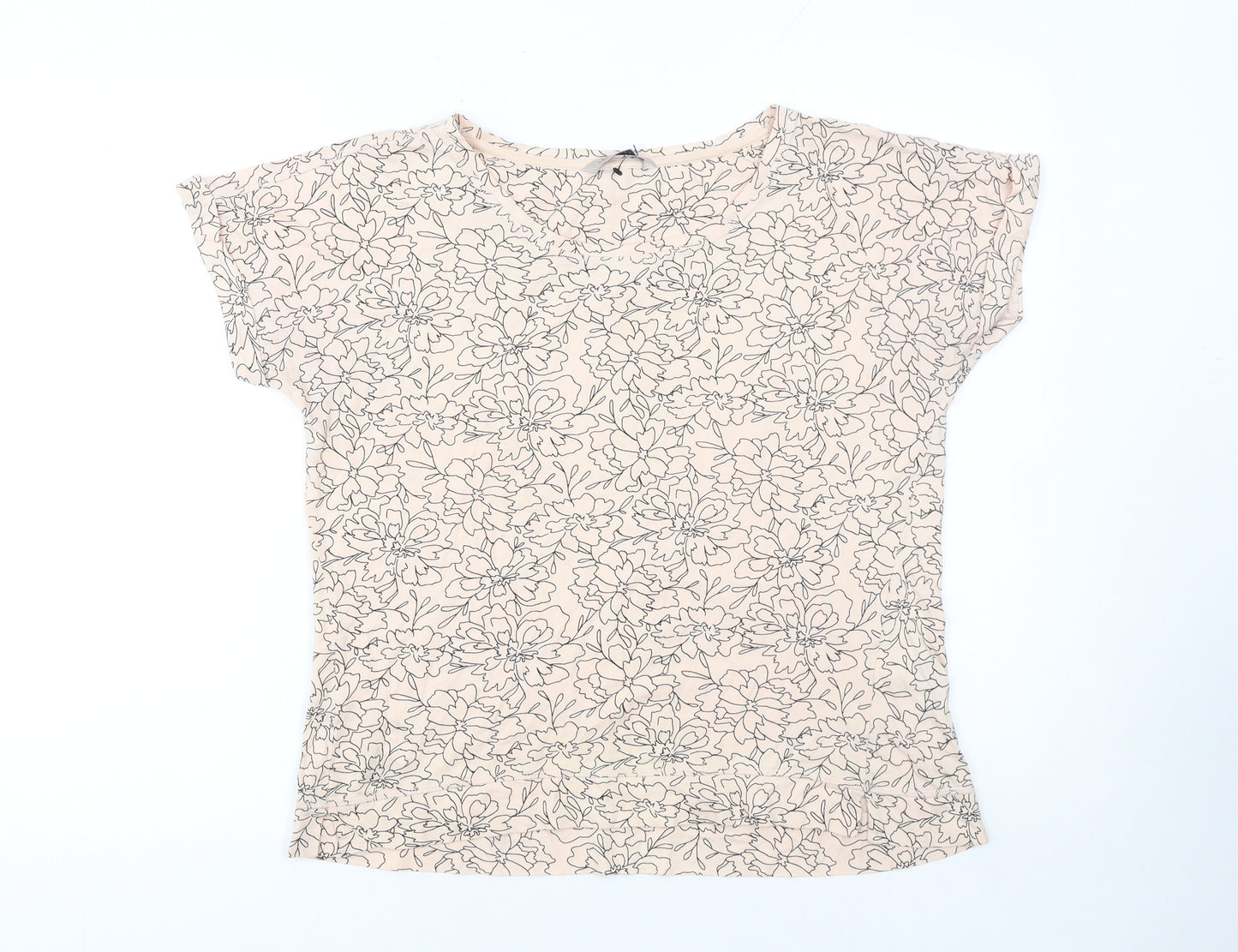 Marks and Spencer Womens Beige Floral Cotton T-Shirt Size 12