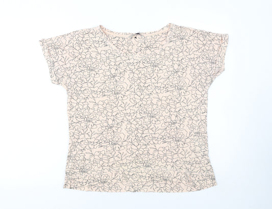 Marks and Spencer Womens Beige Floral Cotton T-Shirt Size 12