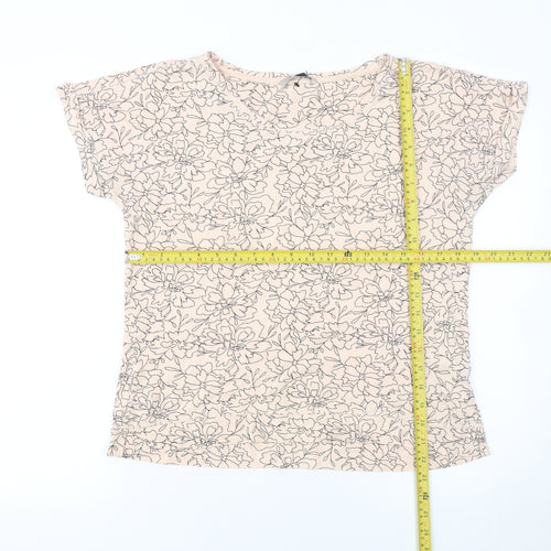 Marks and Spencer Womens Beige Floral Cotton T-Shirt Size 12