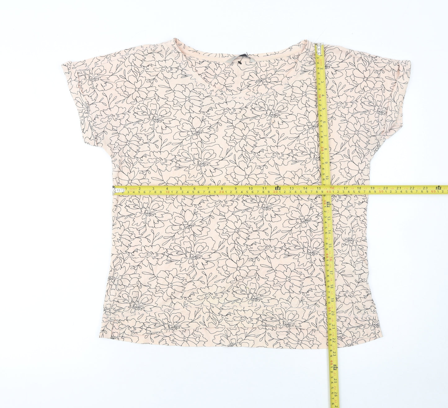 Marks and Spencer Womens Beige Floral Cotton T-Shirt Size 12